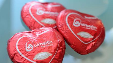 So war das damals: Schokoherzen mit „Air Berlin“-Logo.