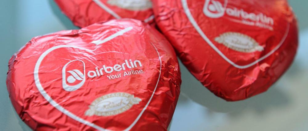 So war das damals: Schokoherzen mit „Air Berlin“-Logo.