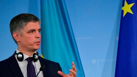 Der ukrainische Außenminister Wadim Prystaiko bei einer Pressekonferenz am 20. Dezember in Berlin. 