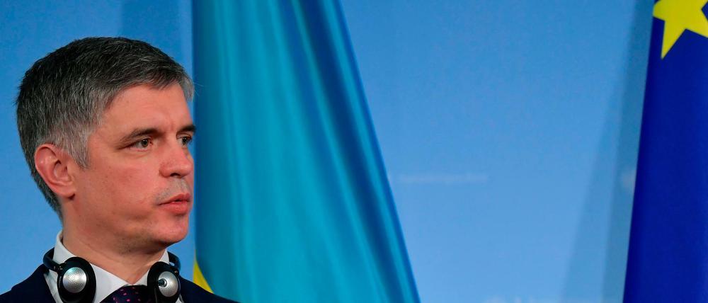 Der ukrainische Außenminister Wadim Prystaiko bei einer Pressekonferenz am 20. Dezember in Berlin.