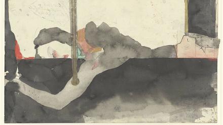 Vom Zufall geschaffen. Aber auch vom Enfant terrible der Zeichenkunst, Horst Janssen. Ohne Titel, im Jahr 1977, unter Zuhilfenahme von Bleistift, Feder und Aquarellfarben. 