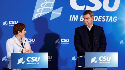 CDU-Chefin Annegret Kramp-Karrenbauer and CSU-Chef Markus Söder am Dienstag.