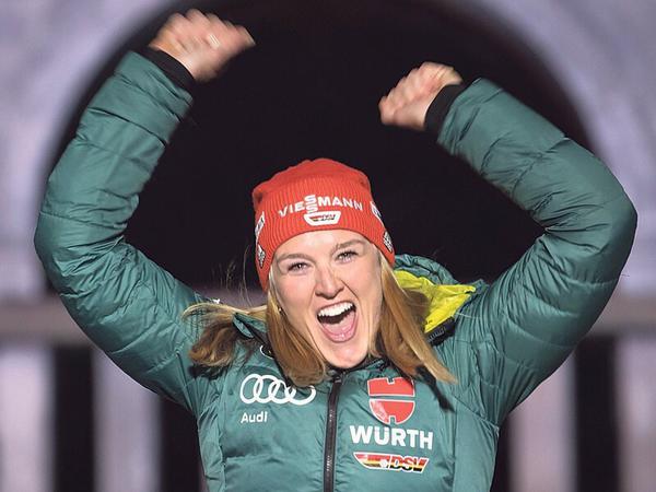 Jubeltrubel: Denise Herrmann kennt den Weg aufs Siegerpodest.