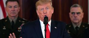 Donald Trump bei seiner Rede im Weißen Haus nach den Vergeltungsschlägen des Iran.