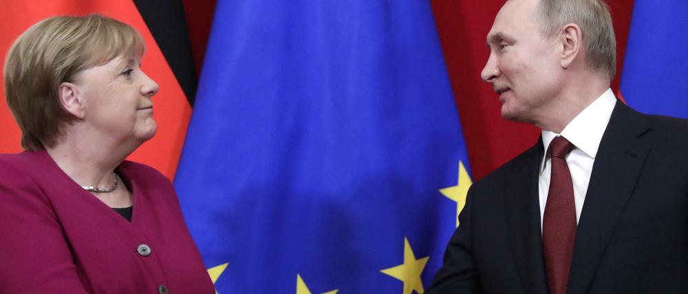 Kanzlerin Angela Merkel und Russlands Präsident Wladimir Putin am Samstag in Moskau.