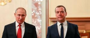 Wladimir Putin, Präsident von Russland, und Dmitri Medwedew, zurückgetretener Ministerpräsident von Russland