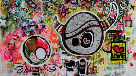 Comic trifft Kunst. „Jaelys & me“, 2019, Acryl auf Leinwand.