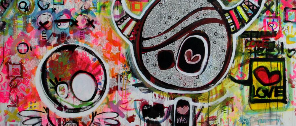 Comic trifft Kunst. „Jaelys & me“, 2019, Acryl auf Leinwand.