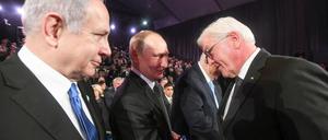 Benjamin Netanjahu, Wladimir Putin und Frank-Walter Steinmeier treffen beim Holocaust Forum aufeinander. 
