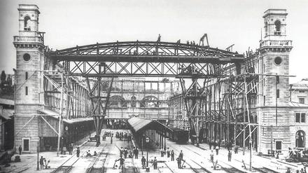 Der Zürcher Hauptbahnhof im Jahr 1870 im Bau, ein Jahr vor der Eröffnung. 
