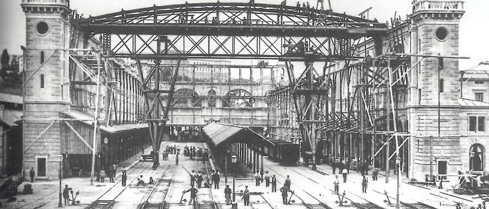Der Zürcher Hauptbahnhof im Jahr 1870 im Bau, ein Jahr vor der Eröffnung.