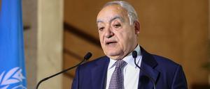 Der UN-Sondergesandte für Libyen, Ghassan Salamé, zu Beginn des von der UNO vermittelten Treffens der Konfliktparteien in Genf am 04.02.2020