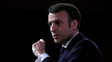 Frankreichs Präsident Emmanuel Macron bei seiner Rede an der „École de Guerre“.
