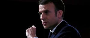 Frankreichs Präsident Emmanuel Macron bei seiner Rede an der „École de Guerre“.