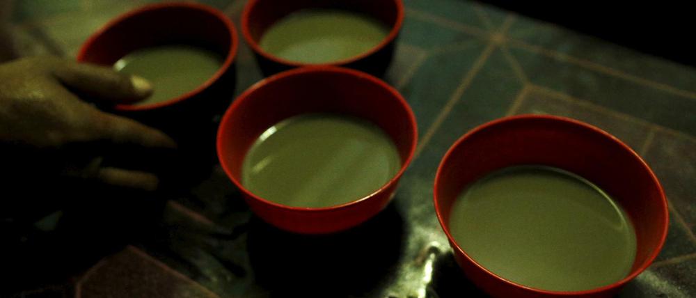 Vier Tassen mit Kava in einer Kava-Bar. 