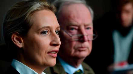 Die beiden Vorsitzenden der AfD-Fraktion, Alexander Gauland (r.) und Alice Weidel (auch r.), im Januar bei einer Pressekonferenz