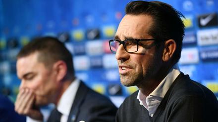 Erklärungsbedarf. Investor Lars Windhorst (l.) hat hohe Erwartungen an Hertha-Geschäftsführer Michael Preetz.