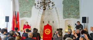 In Stralsund sprach Bundeskanzlerin Angela Merkel 2016 bei der Eröffnung eines Konfuzius-Instituts.