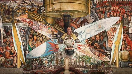 Diego Rivera, „Der Mensch, Meister des Universums“, Wandbild von 1934 im Palast der Schönen Künste (INBAL) in Mexico City.