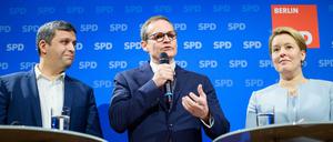 Michael Müller und seine Nachfolger, Franziska Giffey und Raed Saleh? Ein Parteitag am 16.Mai soll darüber entscheiden.