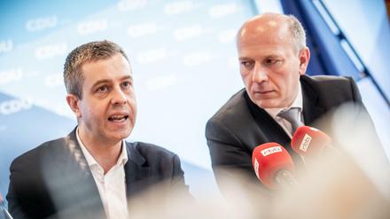 Stefan Evers, Generalsekretär der Berliner CDU (l.), und Landeschef Kai Wegner.