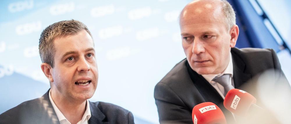 Stefan Evers, Generalsekretär der Berliner CDU (l.), und Landeschef Kai Wegner.