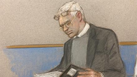 Julian Assange am Montag im Gericht, von einem Gerichtszeichner festgehalten. 