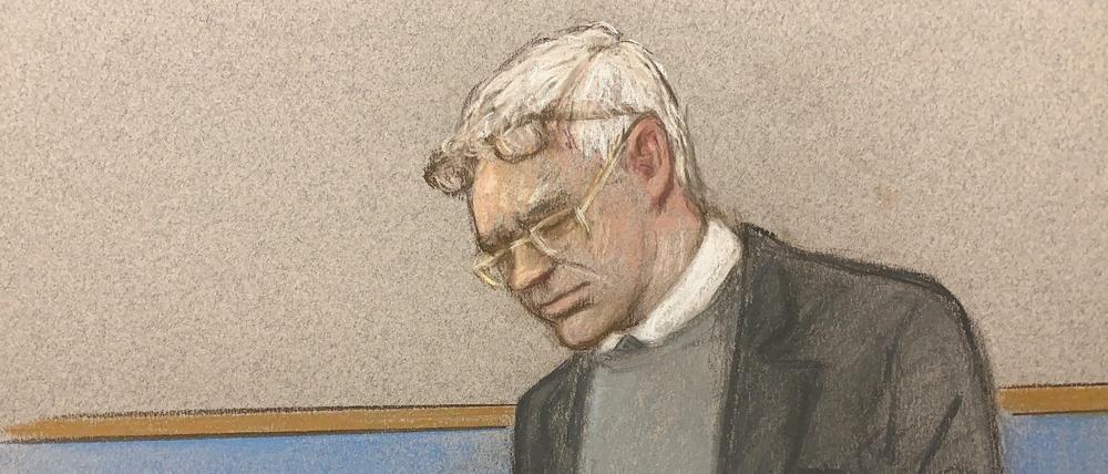 Julian Assange am Montag im Gericht, von einem Gerichtszeichner festgehalten.