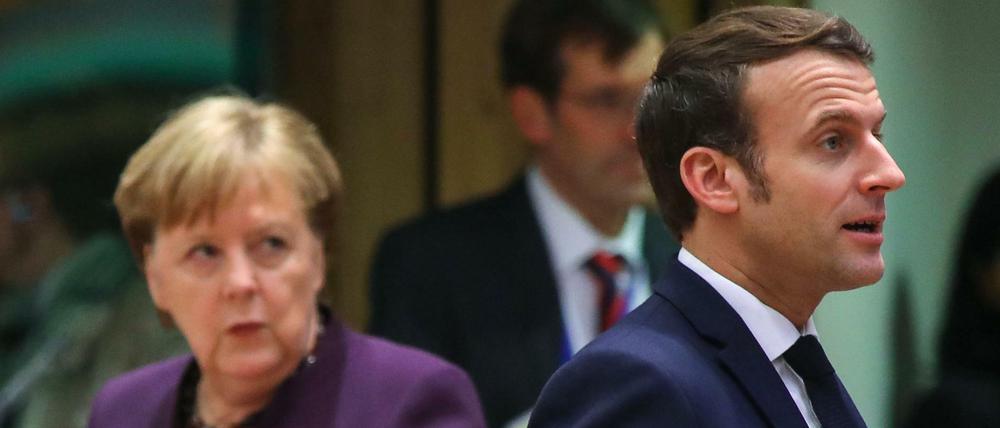 Emmanuel Macron, Präsident von Frankreich, und die deutsche Bundeskanzlerin Angela Merkel beim EU-Gipfel