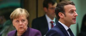 Emmanuel Macron, Präsident von Frankreich, und die deutsche Bundeskanzlerin Angela Merkel beim EU-Gipfel 