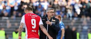 Das Verhältnis war schon mal besser. Sebastian Polter (links) hatte Trainer Urs Fischer in einem Interview scharf kritisiert.