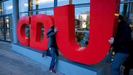 Das CDU-Logo zum Bundesparteitag in Leipzig (Archivbild) 
