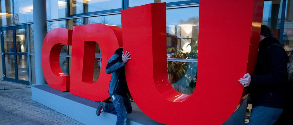 Das CDU-Logo zum Bundesparteitag in Leipzig (Archivbild)