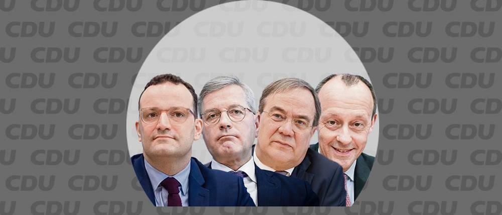 Die vier Anwärter für den CDU-Vorsitz: Jens Spahn, Norbert Röttgen, Armin Laschet und Friedrich Merz (vlnr)