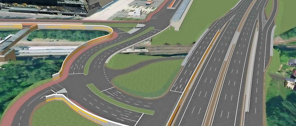 Zwischen der Avus und Eichkamp. Diese neue Simulation zeigt die geplante Anschlussstelle Messedamm.