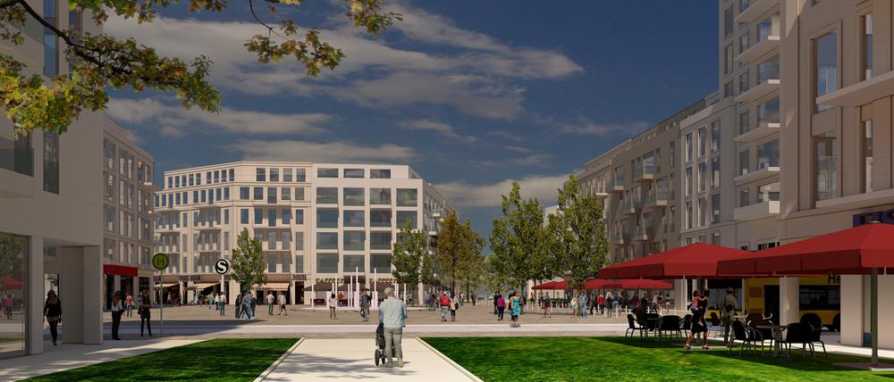 So stellt sich die Groth-Gruppe den zentralen Platz des neuen Quartiers in Lichterfelde-Süd vor.