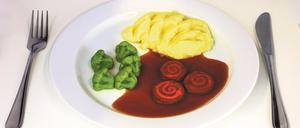 Wie geklont. Gekocht, püriert und ausgedruckt landen der Brokkoli und die Rouladen auf dem Teller. 