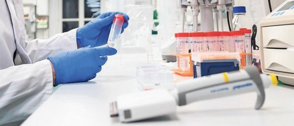 Ein Virologe prüft im Institut für Virologie Coronavirus-Proben.