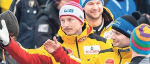 Eric Franke (li.) hat im Viererbob mit Pilot Nico Walther Platz drei belegt. 