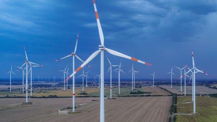 Wie hier in Sieversdorf im Landkreis Oder-Spree stehen Windräder oft dicht an dicht.