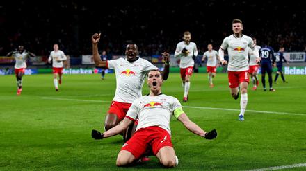 Rutsch ins Glück. Marcel Sabitzer brachte Leipzig in Führung.