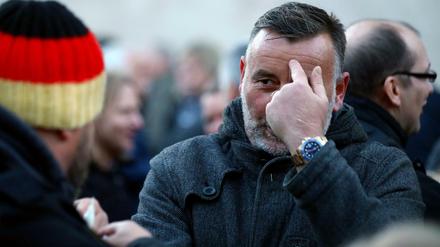 Pegida-Anführer Lutz Bachmann beim AfD-Protest am Vorabend der Ministerpräsidenten-Wahl am 4. März im Erfurter Landtag.