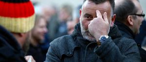 Pegida-Anführer Lutz Bachmann beim AfD-Protest am Vorabend der Ministerpräsidenten-Wahl am 4. März im Erfurter Landtag.