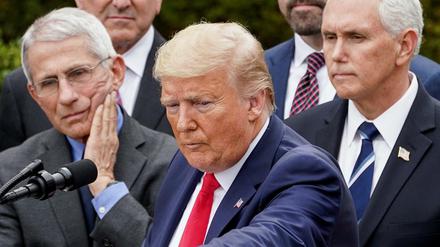 Donald Trump, der Direktor des "National Institute of Allergy and Infectious Diseases Director" Anthony Fauci und Vizepräsident Mike Pence.
