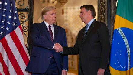 Donald Trump schüttelt gern Hände - hier mit Jair Bolsonaro, der sich inzwischen auf das Virus testen lassen hat. 