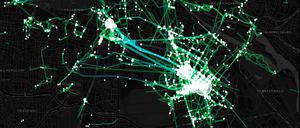 Wer war wo? Dies ist das Bewegungsprofil einer Person in Berlin - viele davon können Orte deutlich machen, an denen Menschen zusammentreffen.