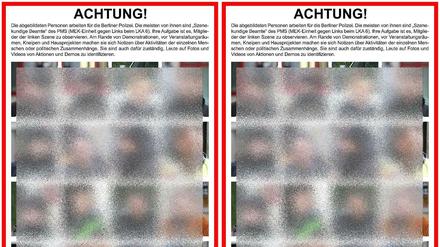 Zum Schutz der Beamten hat der Tagesspiegel die Fotos auf den Plakaten verpixelt.