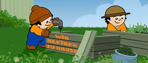 Glücklich, wer derzeit einen Garten hat: Die Mainzelmännchen Anton (links) und Conni bleiben zuhause.