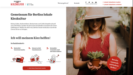 Lokale Unterstützung. Online können Sie einen Kiezhelfer-Gutschein kaufen und Läden helfen.