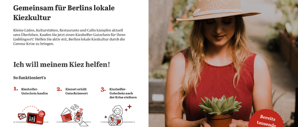 Lokale Unterstützung. Online können Sie einen Kiezhelfer-Gutschein kaufen und Läden helfen.